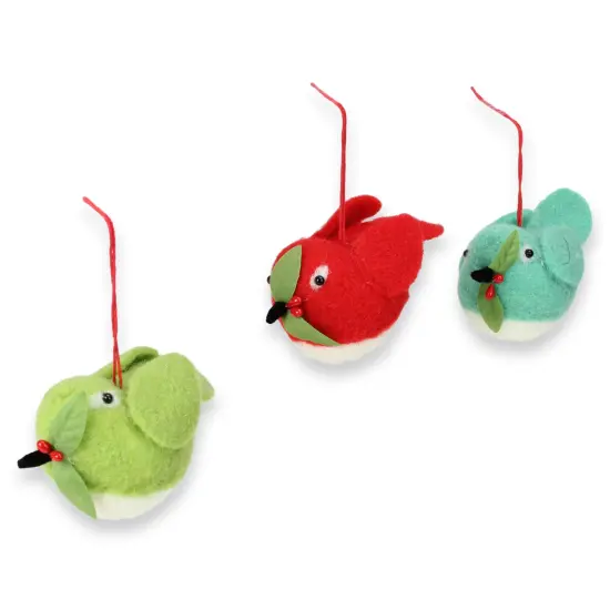 Raz 3ct Vibrantly Colored Birds with Holly Berries Christmas Ornaments 5" Red {3}