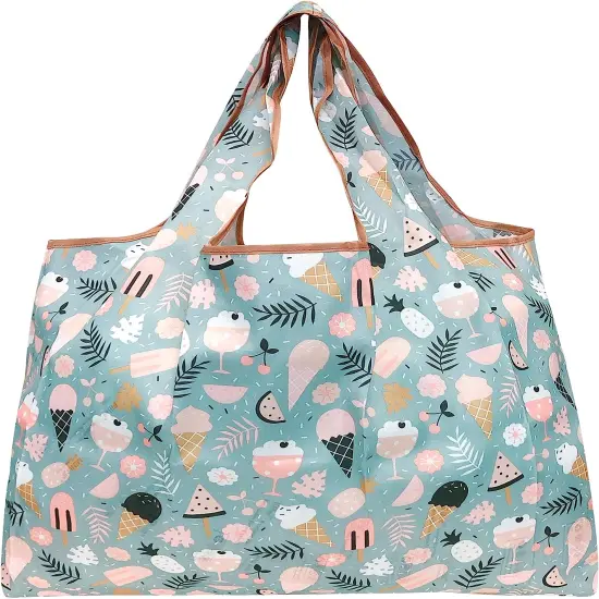 Wrapables Large Foldable Tote Nylon Reusable Grocery Bag, 3 Pack Cacti, Floral {10}