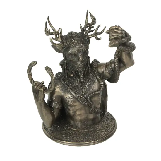 Bronze Finish Celtic Horned God Cernunnos Bust Statue 8.5 Inches High {1}