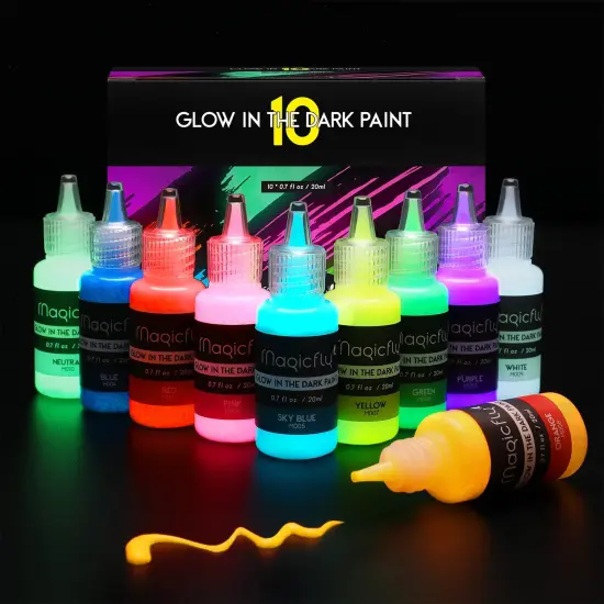 10 Bright Colors Acrylic Glow in The Dark Paint,Liquid Luminous Paint, Neon Paints Glow in Dark for Painting, Halloween Decoration, DIY Crafts, 20 ml Each {2}
