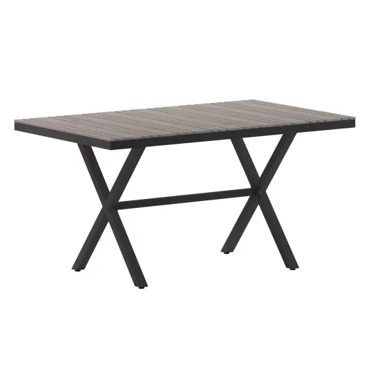 Emma and Oliver Fena 59" x 35.5" Outdoor X-Frame Dining Table with Faux Teak Poly Slat Top and Metal Frame Gray {1}