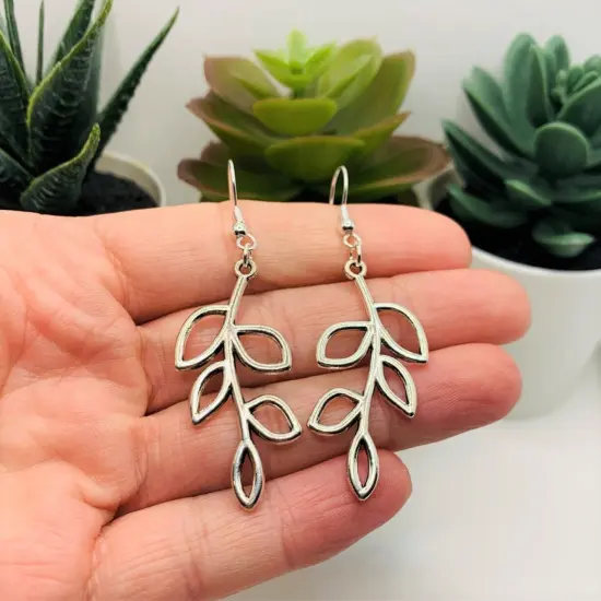 Silver Olive Branch Dangle Earrings! {2}