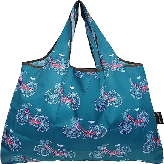 Wrapables Large Foldable Tote Nylon Reusable Grocery Bags, 5 Pack Exciting Adventures {4}