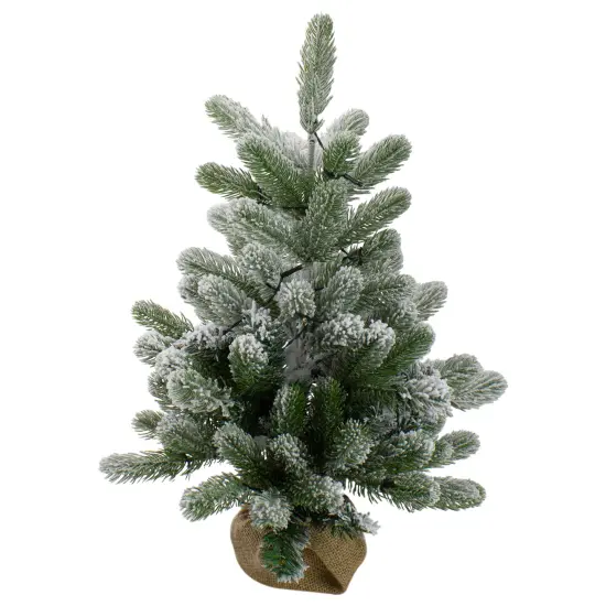 Northlight B/O Frosted Pine Artificial Christmas Tree with Burlap - 2' - Warm White Lights Green {1}