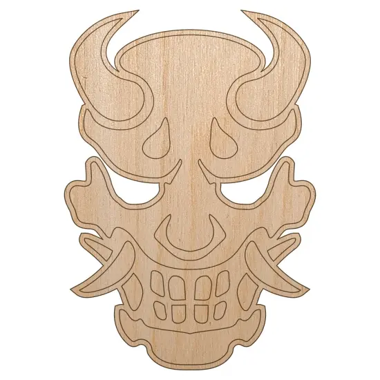 Oni Japanese Demon Mask Unfinished Wood Shape Piece Cutout for DIY Craft Projects {7}