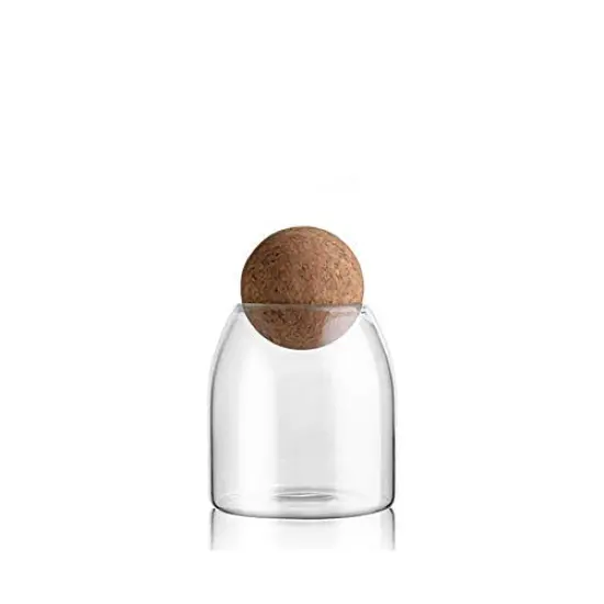 MOLFUJ 550ML/18Oz Glass Storage Container with Ball Cork, Cute Decorative Organizer Bottle Canister Jar with Air Tight Wood Lid for Food, Coffee, Candy, Bathroom Apothecary Cotton Swab Qtip Holder {1}