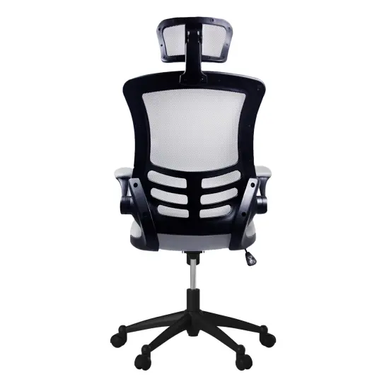 Techni Office Solutions 3.75' Silver Gray and Black Modern High-Back Mesh Executive Office Chair with Headrest and Flip-Up Arms {4}