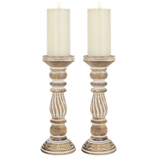 Northlight Set of 2 Brown Etched Antique Style Pillar Candle Holders 12" {4}