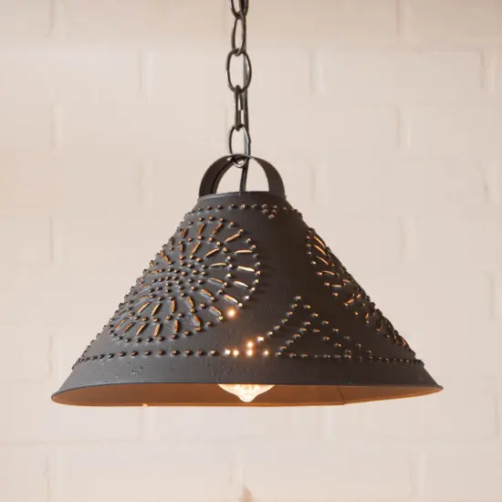 Hitchcock Shade Light Tin Pendant in Textured Black {3}