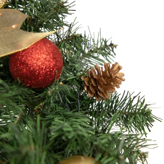 Northlight Pre-Lit Battery Operated Pine Cone and Gifts Christmas Wreath - 24" - Warm Clear LED Lights Green {4}