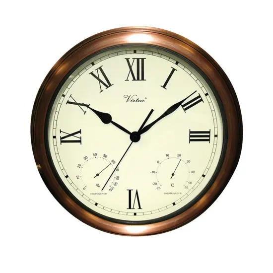 Swim Central 15" White Battery Operated Large Print Roman Numeral Outdoor Clock with Thermometer and Hygrometer {1}