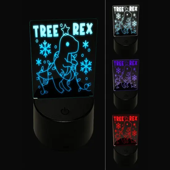 Christmas Tree Rex T-Rex Tyrannosaurus Dinosaur Pun 3D Illusion LED Night Light Sign Nightstand Desk Lamp {1}