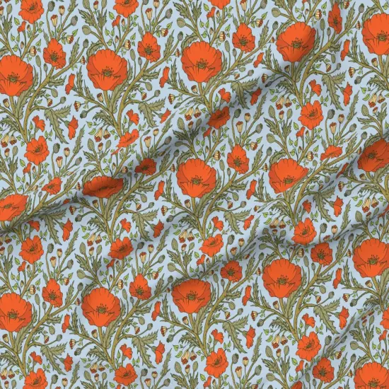 Various Fabrics by the Yard or Fat Quarter Red Poppies Blue Green Hand Drawn Floral Vines Custom Printed Fabric by Spoonflower {6}