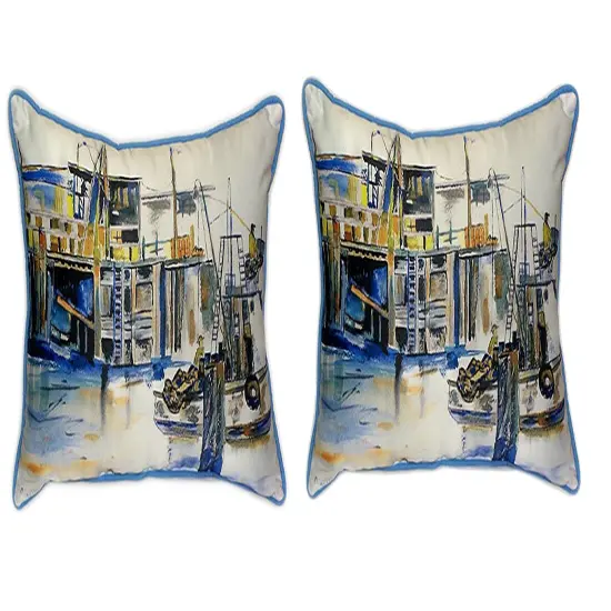 Pair of Betsy Drake Fishing Boat Large Pillows 15 Inch x 22 Inch {1}