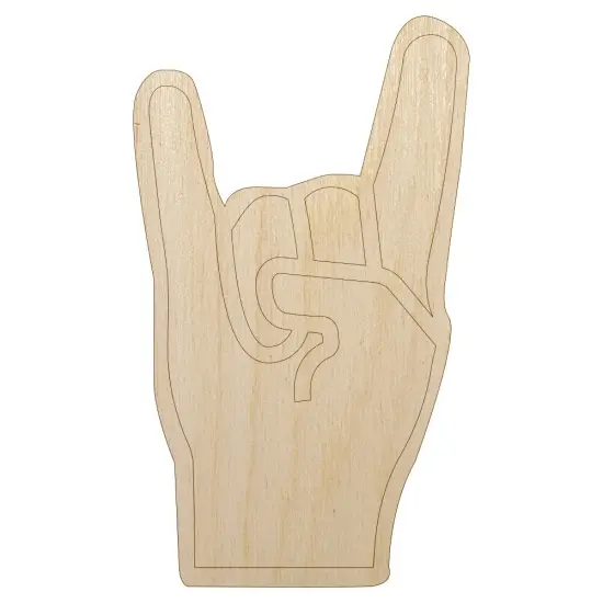 Sign of the Horns Rock and Roll Hand Gesture Unfinished Wood Shape Piece Cutout for DIY Craft Projects {2}