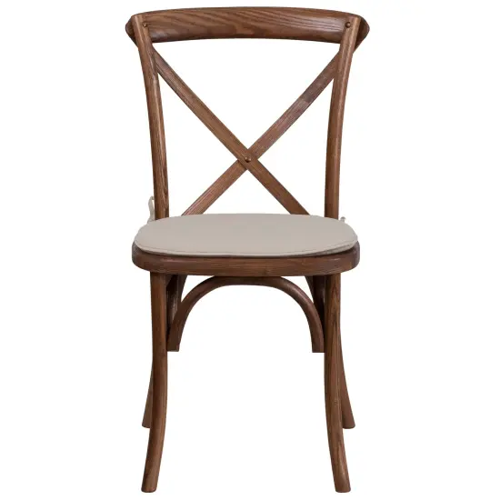 Merrick Lane Davisburg Stackable Wooden Cross Back Bistro Dining Chair with Cushion Pecan {2}