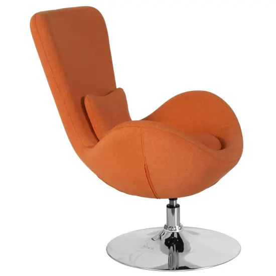 Merrick Lane Soro High-Back Egg Style Lounge Chair With 360&deg; Swivel Metal Base Orange Fabric {5}