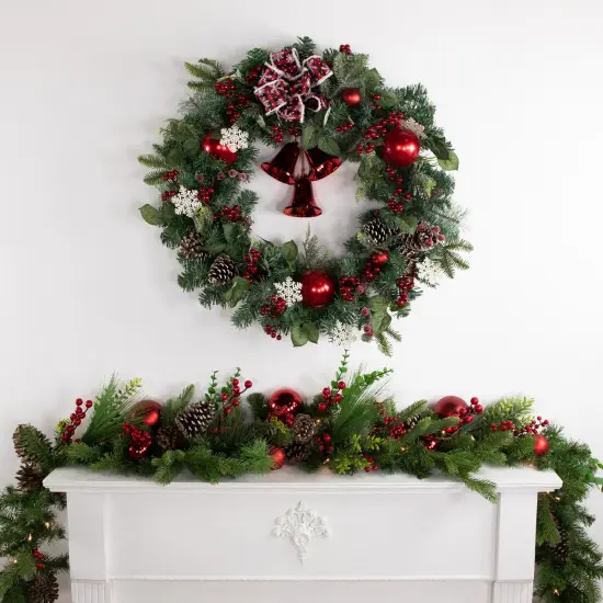 Northlight Red Bells and Mixed Foliage Artificial Christmas Wreath, 30-Inch, Unlit {3}