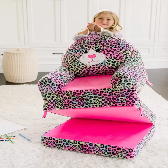 Soft Landing Elite Premium Character Sofa Seat & Transformable Fold-Out Lounger with Carrying Handle - Leopard {5}