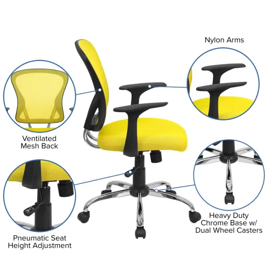 Emma and Oliver Mid-Back Mesh Swivel Task Office Chair with Chrome Base and Arms Yellow {2}