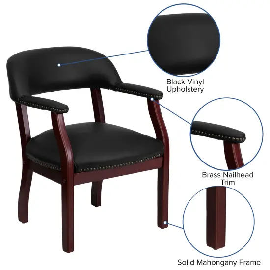 Emma and Oliver Conference Chair with Accent Nail Trim Black Vinyl {2}