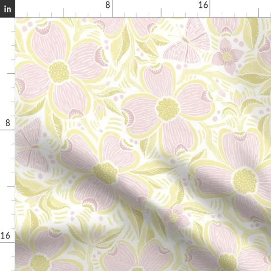 Various Fabrics by the Yard or Fat Quarter Dogwood Bouquet Spring Butterfly Pastel Pink Yellow Feminine Cheerful Playful Delicate Romantic Custom Printed Fabric by Spoonflower {2}