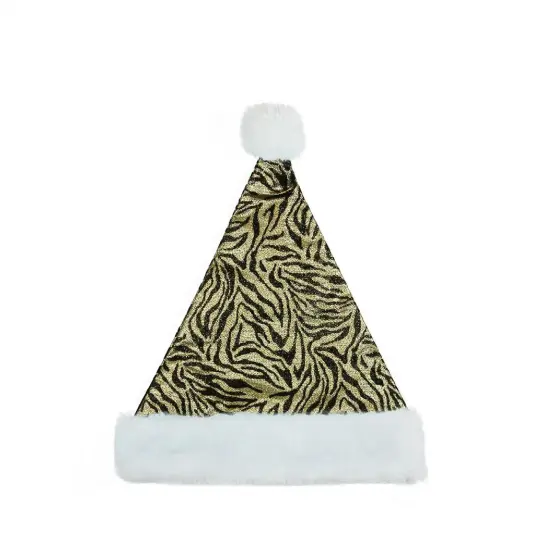 Northlight Black and Gold Zebra Print Unisex Adult Christmas Santa Hat Costume Accessory - Medium {1}