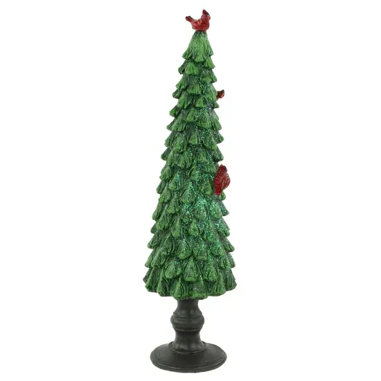 Northlight Glittered Christmas Tree with Red Cardinals Decoration - 14.5" - Green and Red {5}