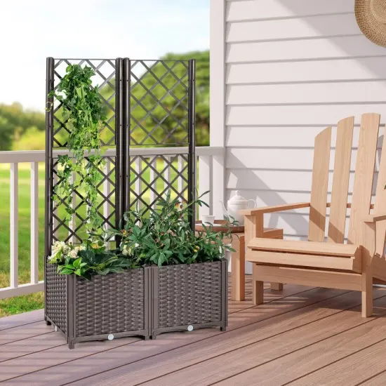 Raised Garden Bed with Trellis Planter Box for Climbing Plants-Brown {2}