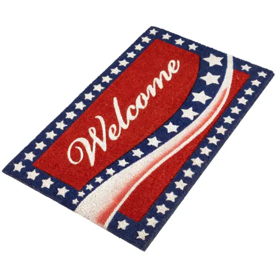 Northlight Stars and Stripes Welcome Outdoor Coir Patriotic Doormat - 18" x 30" Red {5}