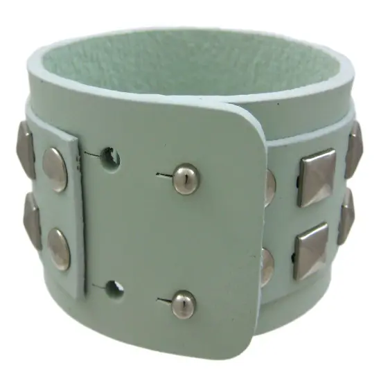 Gray Leather 2 Row Pyramid Studded Wristband Wrist Band {3}