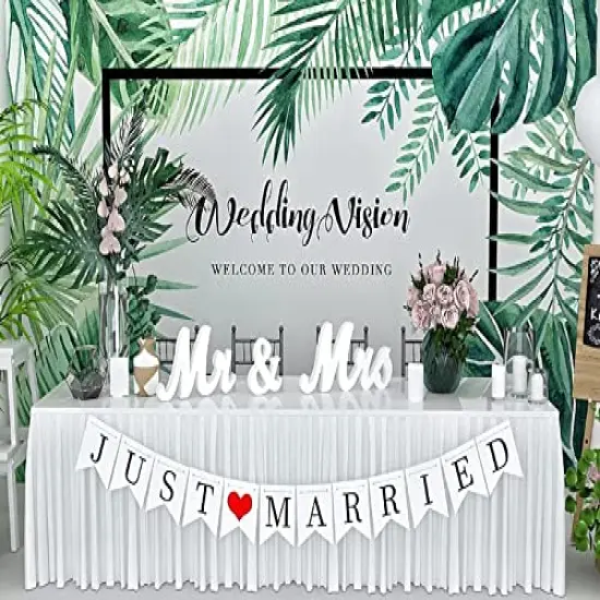 Wedding Decorations Set,Large Mr and Mrs Sign & Just Married Banner,Mr & Mrs Signs for Wedding Table,Wooden Letters Sweetheart Table,Photo Props Wedding Decorations for Anniversary,White {3}