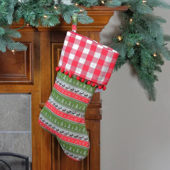 Northlight 19" Red and Green Rustic Lodge Christmas Stocking {3}