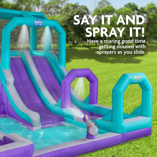 Sunny & Fun Mega Inflatable Kids Backyard Water Slide Park Purple {4}