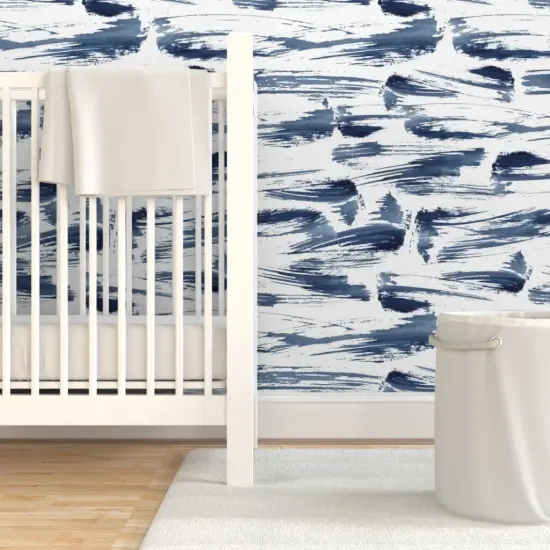 Pre-Pasted Wallpaper 2FT Wide Abstract Hand Painted Watercolor Paint Brush Brushstroke Nautical Coastal Sea Custom Pre-pasted Wallpaper by Spoonflower {7}