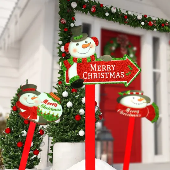Big Mo's Toys Yard Stakes - Christmas Holiday Glittered Snowman Decorations Outdoor Lawn Signs Display Stakes For Christmas - Lot of 8 {2}