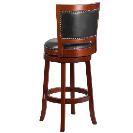Merrick Lane Amara Series Wooden Stool with Open Panel Back with Faux Leather Accent and Seat Dark Cherry {3}