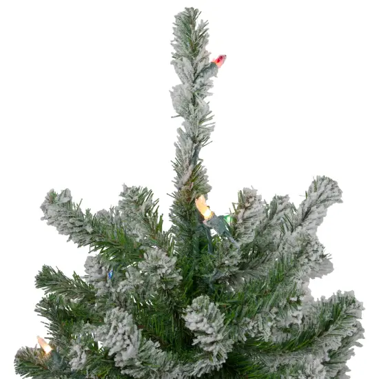 Northlight Pre-Lit Slim Flocked Alpine Artificial Christmas Trees - 6' - Multicolor Lights - Set of 3 Green {6}
