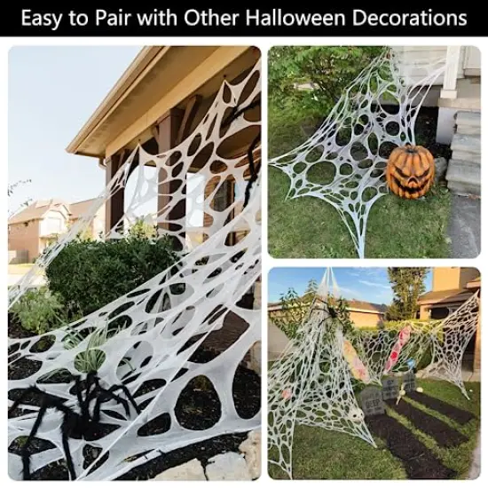 JOYSELLER Spider Web Halloween Decorations Outdoor, Stretchy 450 sqft Halloween Spider Web, Cut-Your-Own Flexible Spider Webbing for Halloween Decor (Spiders Not Included) {5}