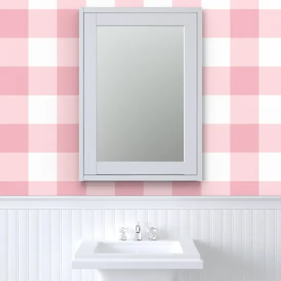 Peel & Stick Wallpaper 2FT Wide Pink Retro Gingham Check Fun Bright Country Cottagecore Farmhouse Pinic Custom Removable Wallpaper by Spoonflower {6}
