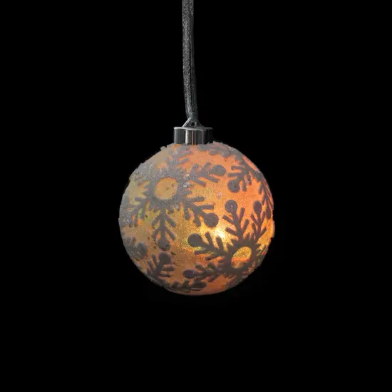 Gerson 6ct Battery Operated Pre-Lit Silver Glitter Snowflake Christmas Ball Ornaments 4.25" (105mm) {3}