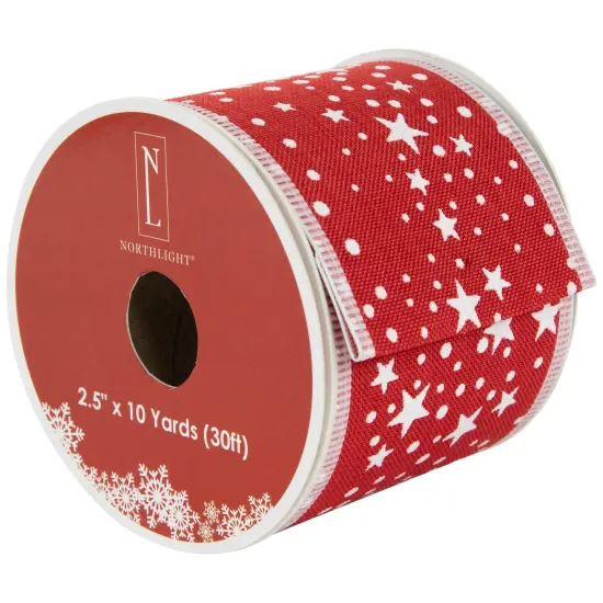 Northlight Red and White Stars Wired Craft Christmas Ribbon 2.5" x 10 Yards {1}