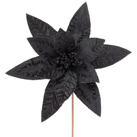 Northlight 25" Black Glittered Poinsettia Christmas Floral Stem Spray {4}