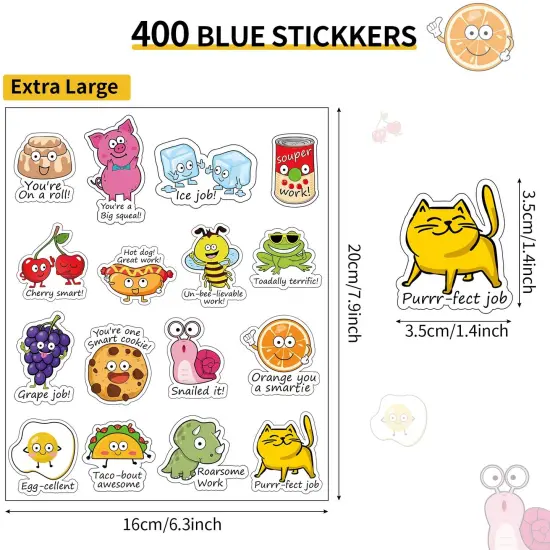 400 PCS Punny Rewards Stickers Punny Labels Motivational Stickers Inspiration Positive Accents Words Stickers Cartoon Animal Stickers Cute Incentive Stickers for Kids Teacher School Classroom {1}