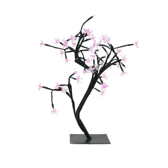 Northlight 18" LED Lighted Japanese Sakura Blossom Flower Tree - Pink Lights Black {1}