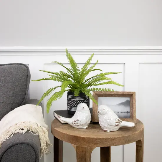 Northlight Real Touch&trade; Artificial Boston Fern Plant in Aztec Pattern Ceramic Pot - 12" Green {3}