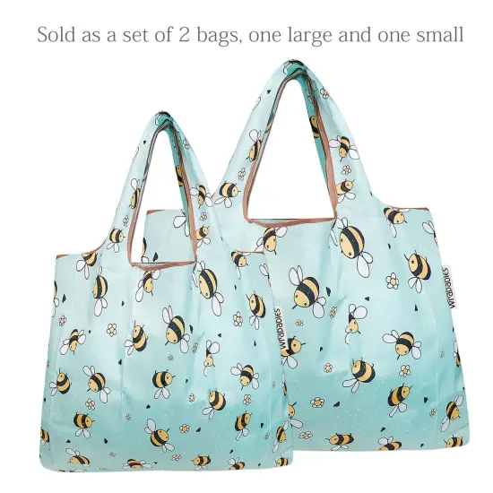 Wrapables Large & Small Foldable Tote Nylon Reusable Grocery Bags, Set of 2 Bumble Bees {3}