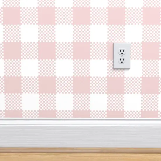 Peel & Stick Wallpaper 2FT Wide Soft Blush Check Buffalo Pastel Light Pink Spring Summer Cottagecore Feminine Plaid Custom Removable Wallpaper by Spoonflower {4}