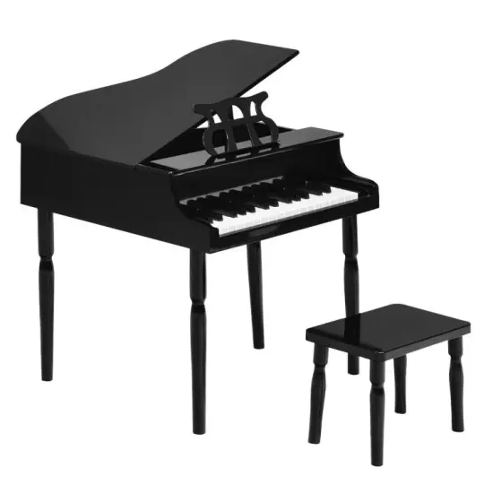 30-Key Wood Toy Kids Grand Piano with Bench and Music Rack Black {9}
