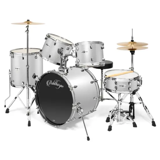 Ashthorpe 5-Piece Full Size Adult Drum Set with Remo Heads & Premium Brass Cymbals - Complete Professional Percussion Kit with Chrome Hardware {1}